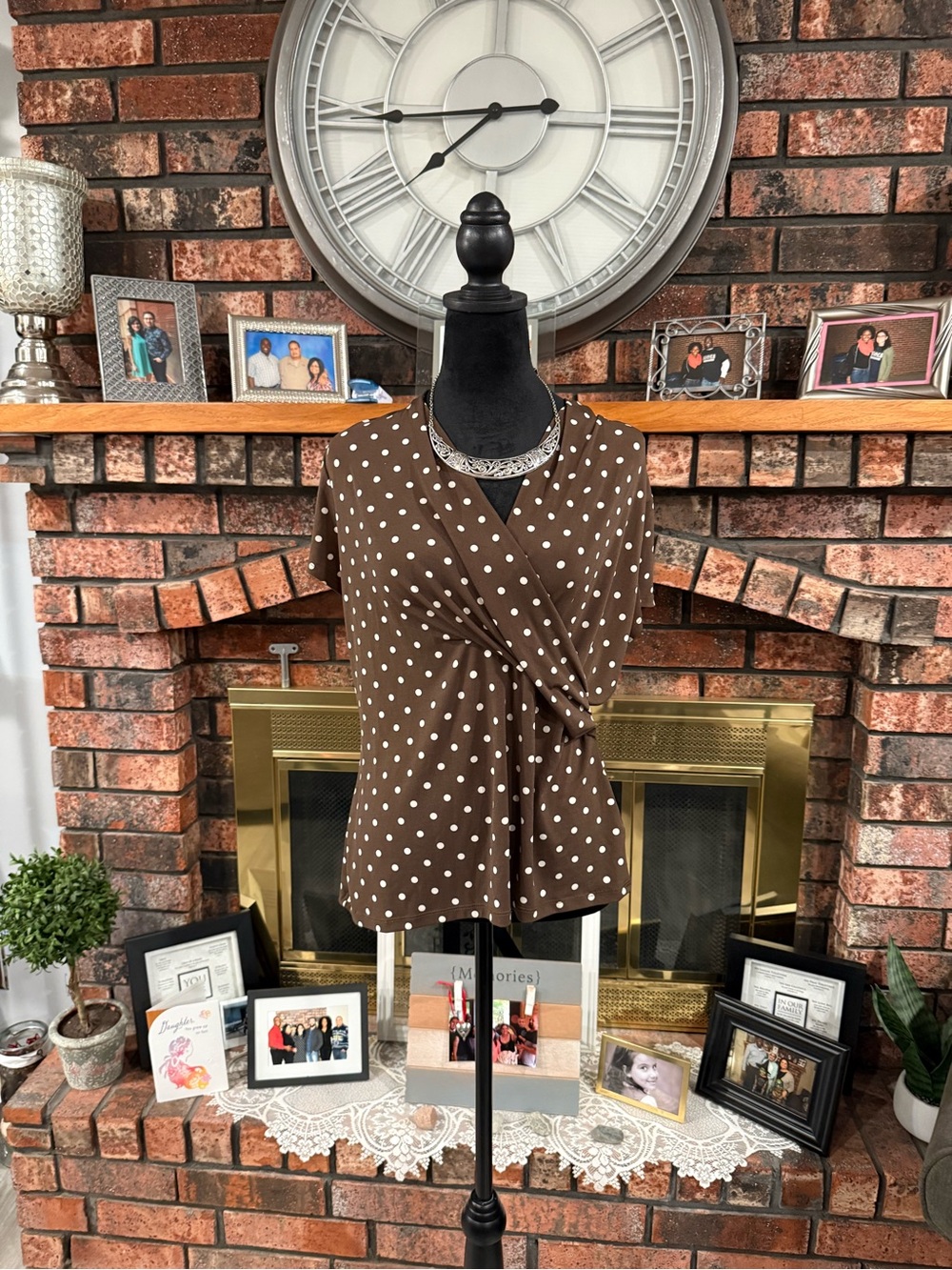Charter club Brown Polka Dot Wrap-Style Women’s Top